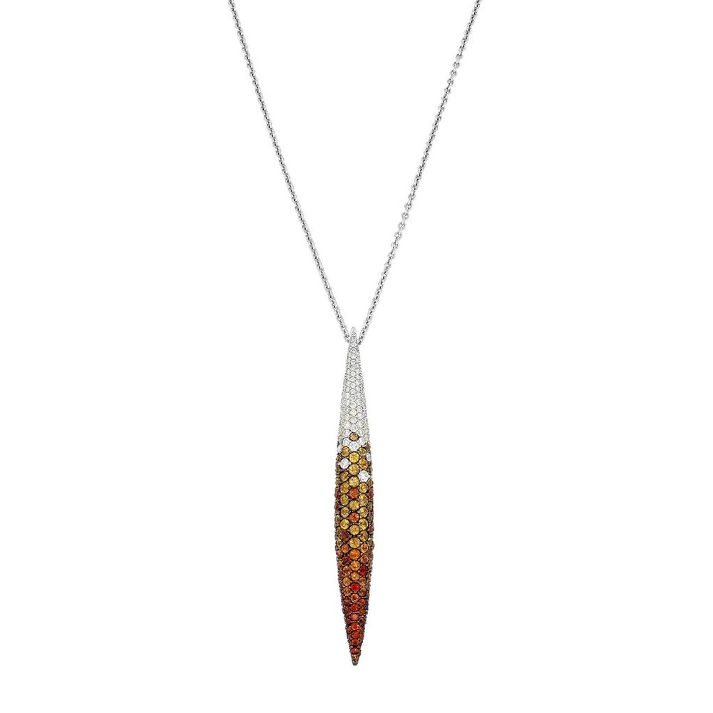 Salavetti Diamond & Orange Sapphire Pendant Necklace 18K White Gold 0.37Cttw